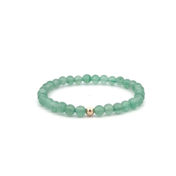 RAFANTHIA Jewelry - Aventurine Gemstone Beaded Stretch Bracelet with 14K Gold Accent Bead Handmade
